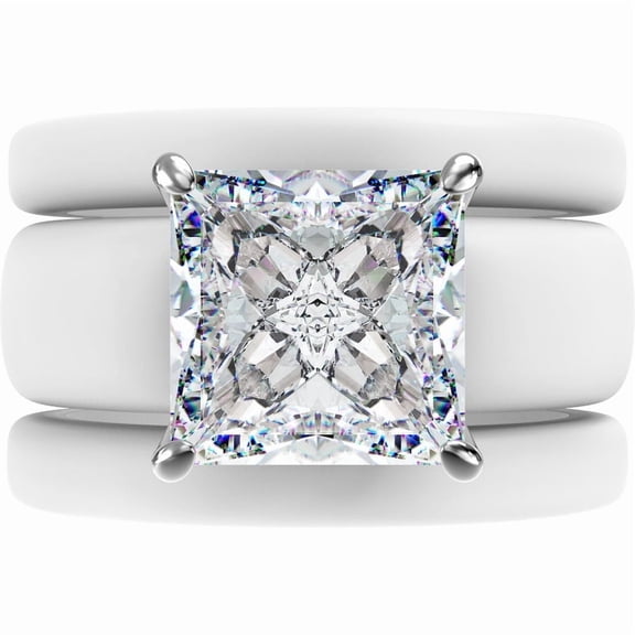 Princess Cut CZ Silicone Ring Set for Women, 2 Thin Stackable Rings – 8 ×8 mm Princess Cut CZ | Patented Design - GlowStone Collection