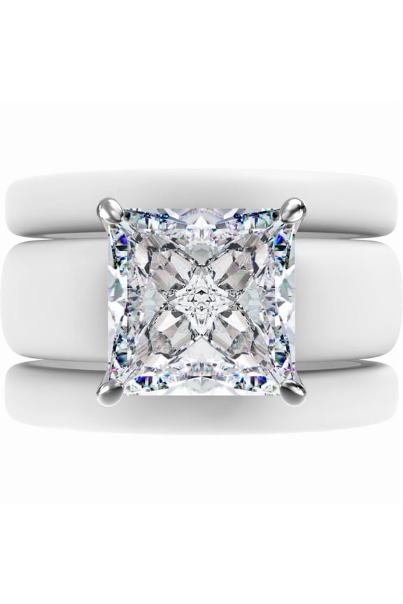 Princess Cut CZ Silicone Ring Set for Women, 2 Thin Stackable Rings – 8 ×8 mm Princess Cut CZ | Patented Design - GlowStone Collection