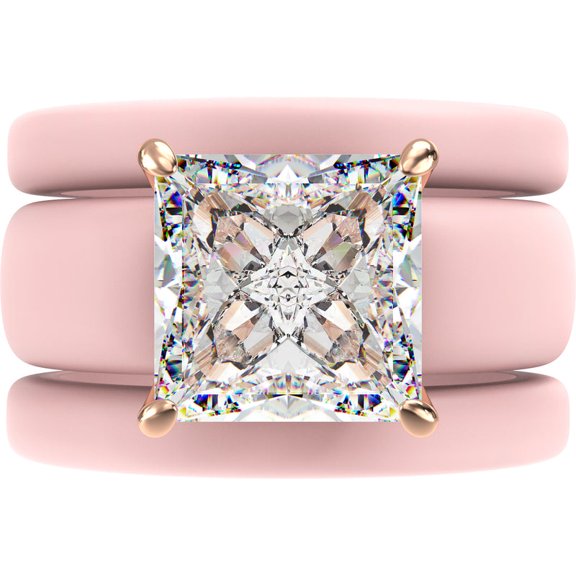 Princess Cut CZ Silicone Ring Set for Women, 2 Thin Stackable Rings – 8 ×8 mm Princess Cut CZ | Patented Design - GlowStone Collection