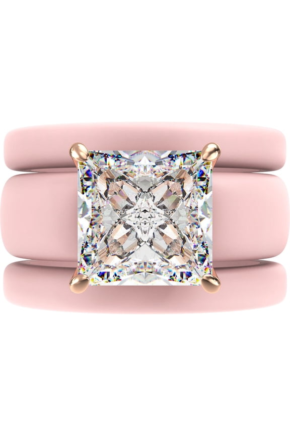Princess Cut CZ Silicone Ring Set for Women, 2 Thin Stackable Rings – 8 ×8 mm Princess Cut CZ | Patented Design - GlowStone Collection