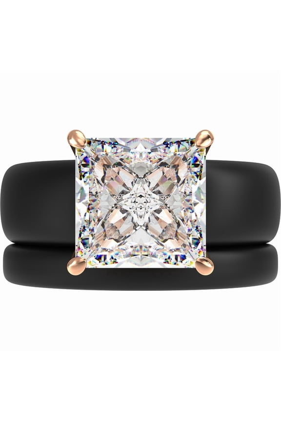 Princess Cut CZ Silicone Ring Set for Women, Stackable 2-Ring Set, 8×8 mm Princess Cut CZ | Patented Design - GlowStone Collection