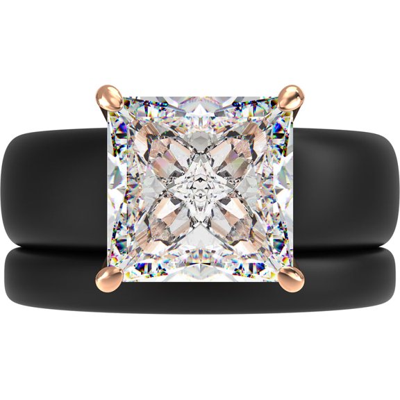 Princess Cut CZ Silicone Ring Set for Women, Stackable 2-Ring Set, 8×8 mm Princess Cut CZ | Patented Design - GlowStone Collection
