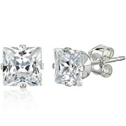 Princess-Cut CZ Sterling Silver Stud Earrings, 4mm