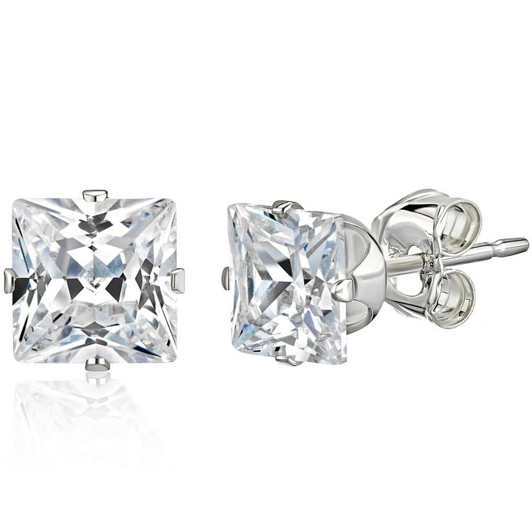 Princess Cut CZ Sterling Silver Stud Earrings 4mm Walmart
