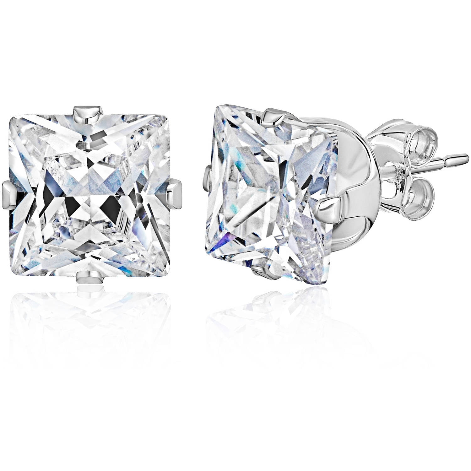 Princess-Cut CZ Sterling Silver Stud Earrings, 6mm