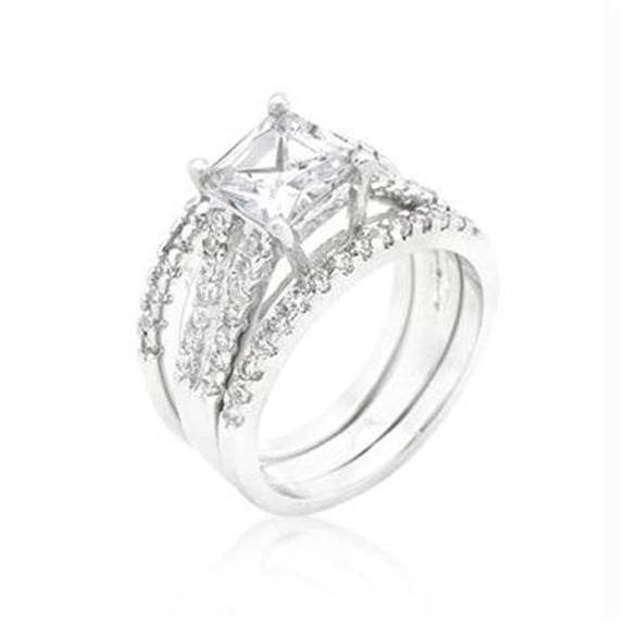 Princess Cut CZ Triple Bridal Set, Size : 08