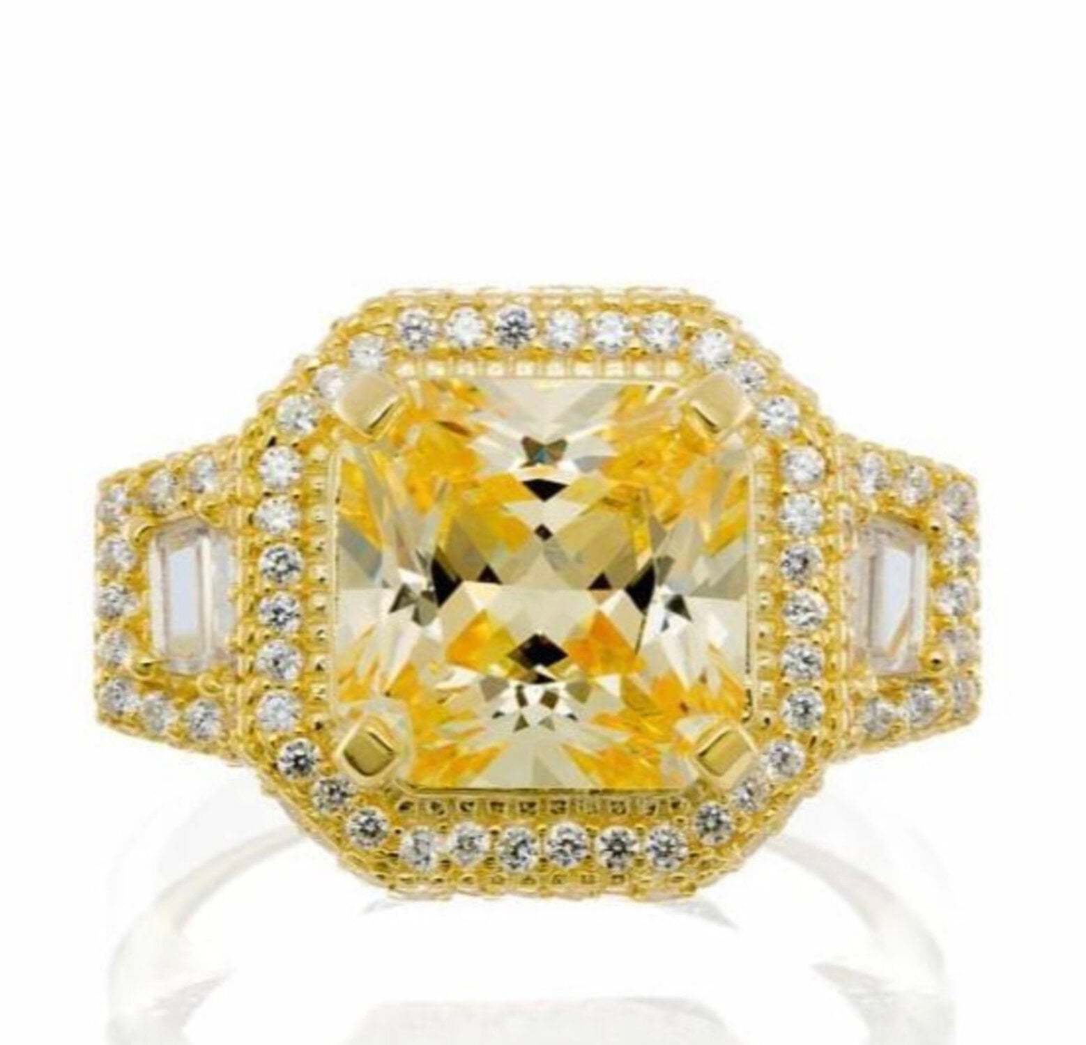 Princess Cut Canary Cubic Zirconia Engagement Ring In Yellow Gold