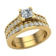 thumbnail image 1 of Princess Cut Cathedral Accented Diamond Wedding Ring Set 1.25 CTW 14K Gold ( G , SI ), 1 of 5