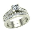 thumbnail image 1 of Princess Cut Cathedral Accented Diamond Wedding Ring Set 1.25 Carat Total Weight 14K White Gold (H,SI1), 1 of 5