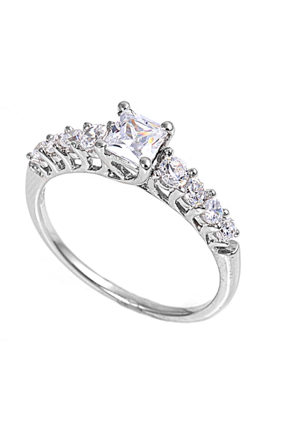 Princess Cut Center Designer Cubic Zirconia Ring Sterling Silver 925 Size 8