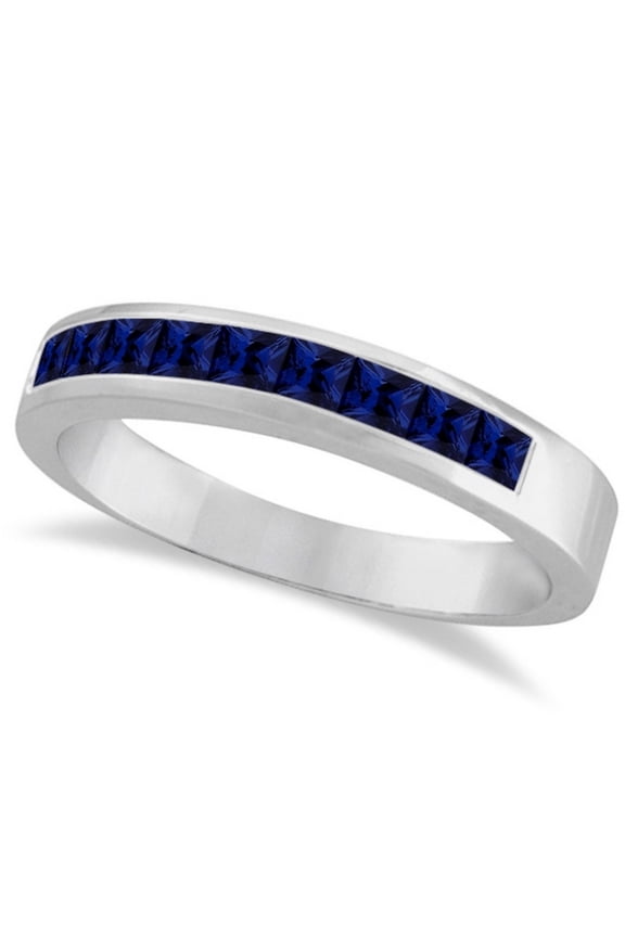 Princess-Cut Channel-Set Blue Sapphire Ring Band 14k White Gold 1.00ct