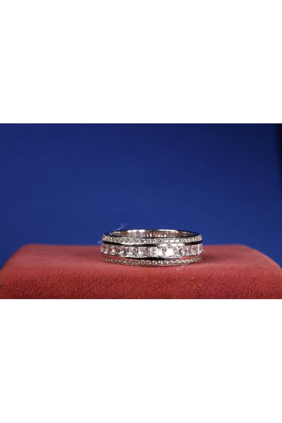 Princess Cut Channel Set Diamond Ring, Triple Row Diamond Wedding Band Ring, Eternity Anniversary Band, Unisex Diamond Engagement Ring, 925 Sterling Silver, 2.4 Ct Simulated Diamond