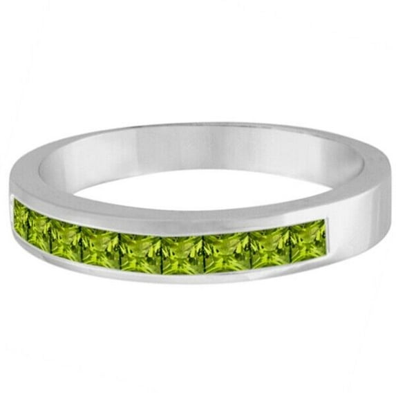 Princess-Cut Channel-Set Natural Green Peridot Ring Band 925 Sterling Silver Gemstone Jewelry For Women Gift By KIRAN FINE JEWELS