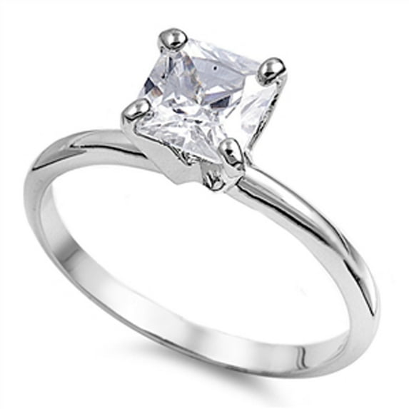 Princess Cut Clear CZ Solitaire Wedding Ring 925 Sterling Silver Band White Female Size 6