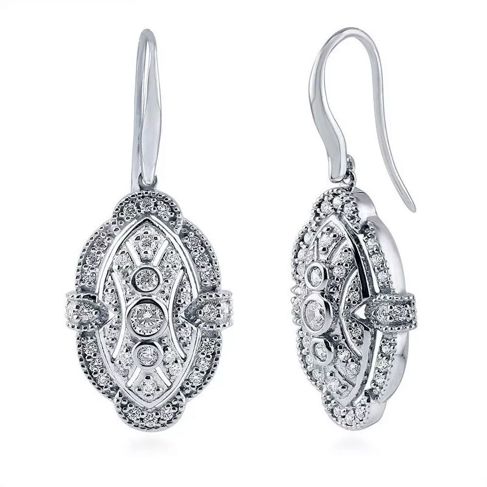 Princess Cut Clear Cubic Zirconia Art Deco-Style Silver Fish Hook Dangle Earring