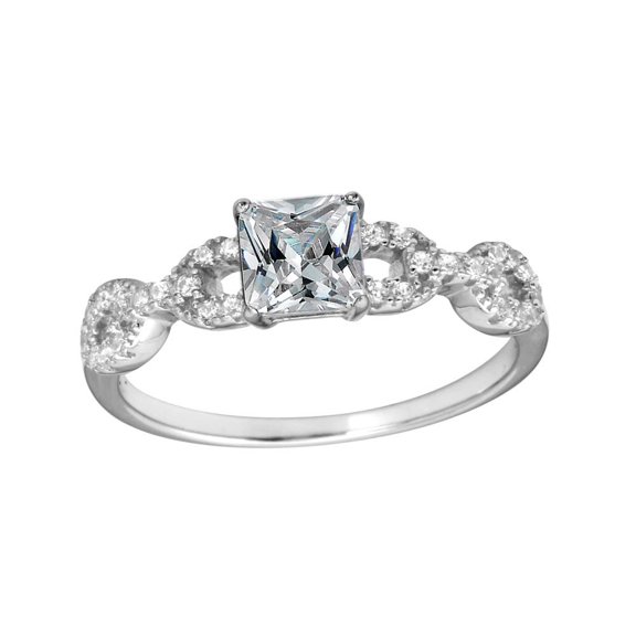 Princess Cut Clear Cubic Zirconia Twisted Sides Ring Sterling Silver Size 8