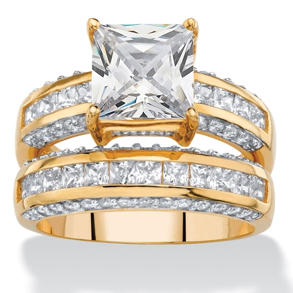 Princess-Cut Cubic Zirconia Channel-Set Bridal Ring Set in 14k Gold-plated