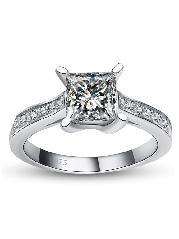 Princess Cut Cz Engagement Ring for Women Sterling Silver Wedding Ring for Her Ginger Lyne