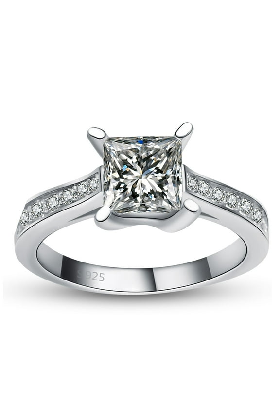 Princess Cut Cz Engagement Ring for Women Sterling Silver Wedding Ring for Her Ginger Lyne