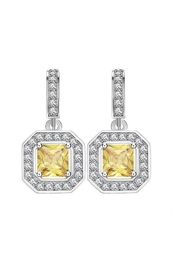 Princess Cut Dangle Cubic Zirconia Canary Earrings