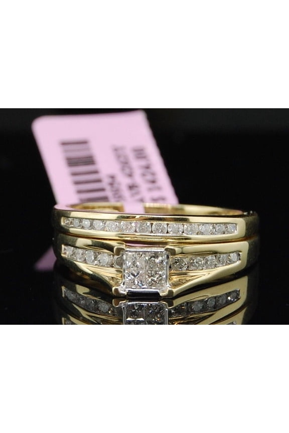 Princess Cut Diamond Bridal Set 10K Yellow Gold Engagement Wedding Ring 0.47 Ct.