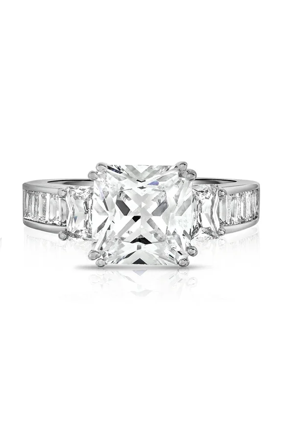 Princess Cut Diamond Engagement Ring, 14K White Gold Plated, Classic Women’s Wedding Ring, 2.0 CT Simulated Diamond, Anniversary Channel Set Band