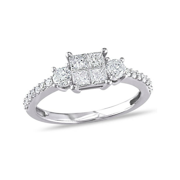 Princess Cut Diamond Engagement Ring 3/4 Carat (Ctw I-J, I2-I3) in 14K White Gold