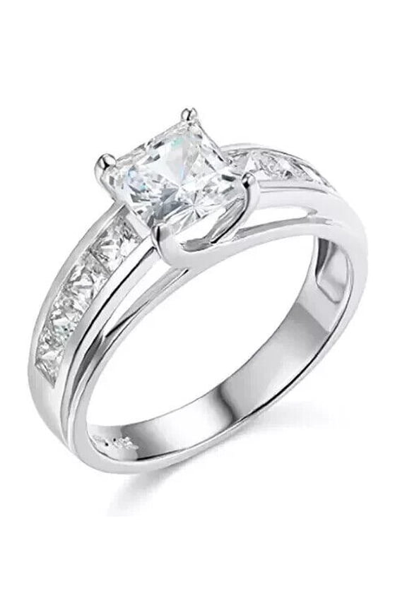 Princess Cut Diamond Engagement Ring, Channel Set Diamond Ring, Square Diamond Wedding Ring, Proposal Ring For Her, 925 Sterling Silver, 2.2 Ct Simulated Diamond, Gift Ring