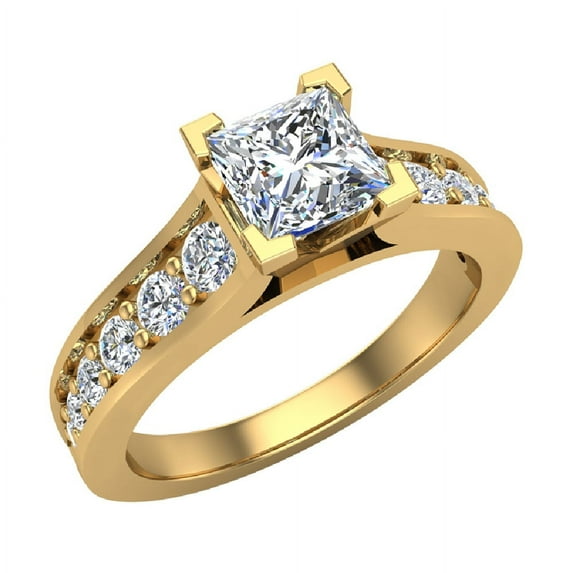 Princess Cut Diamond Engagement Ring Riviera Shank 1.10 CT TW 14K Gold (G,SI)