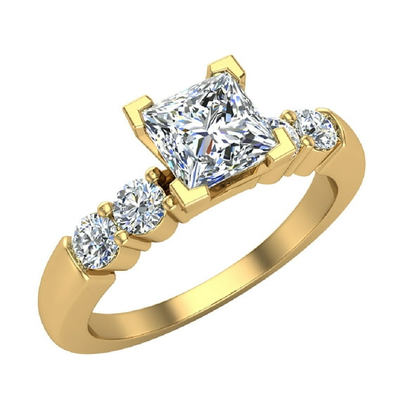 Princess Cut Diamond Engagement Ring for Women 5-Stone Ring 0.88 CT 14K Gold (G,I1)