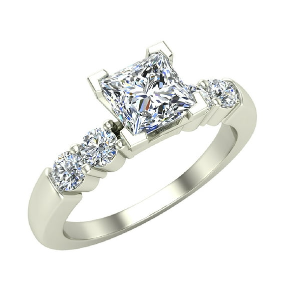 Princess Cut Diamond Engagement Ring for Women 5-Stone Ring 0.88 CT 14K White Gold