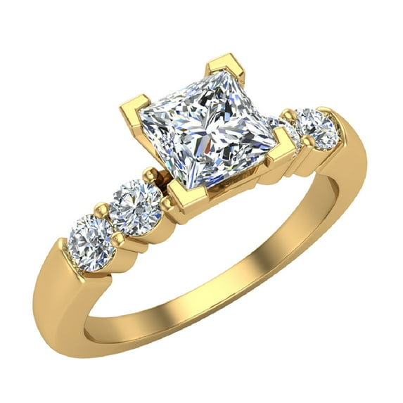 Princess Cut Diamond Engagement Ring for Women 5-Stone Ring GIA Certified 1.10 CT 14K Gold