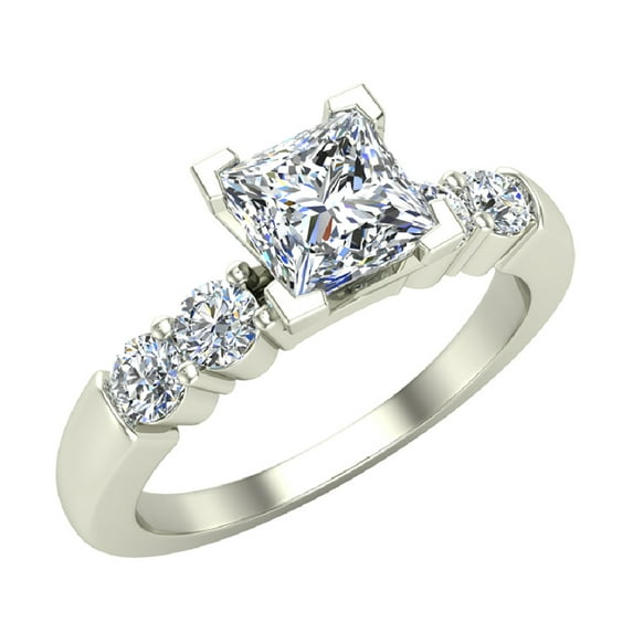 Princess Cut Diamond Engagement Ring for Women 5-Stone Ring GIA Certified 1.10 CT 14K White Gold (G,I1)