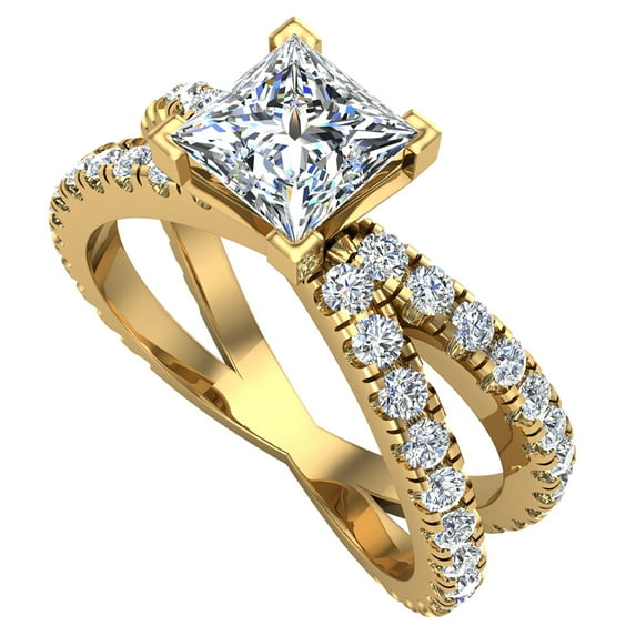 Princess Cut Diamond Engagement Rings 18K Gold Split Shank Style Cross Shank 1.75 CT TW 18K Gold (E-F,VS1)