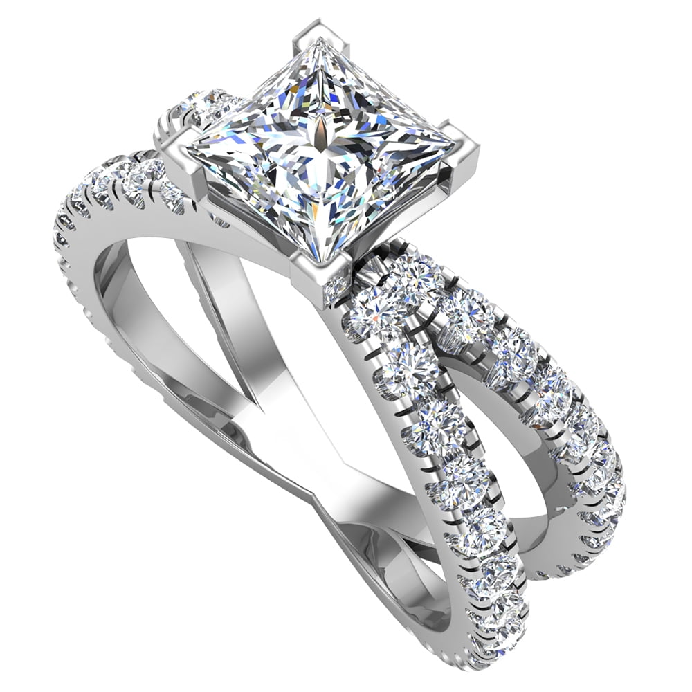 Princess Cut Diamond Engagement Rings 18K Gold Split Shank Style Cross ...