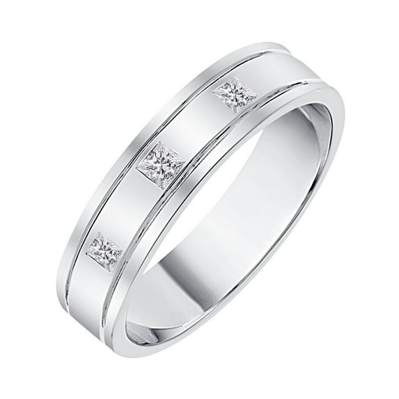 Princess Cut Diamond Men's Wedding Band in 14K White Gold (1/6 cttw, H-I, I2-I3)
