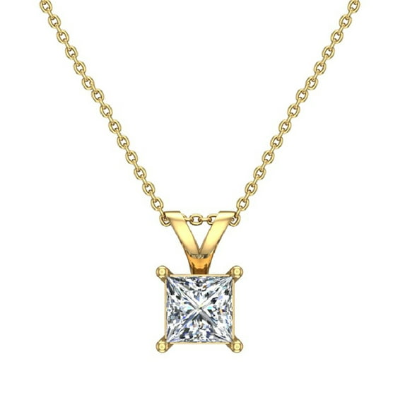 Princess Cut Diamond Pendant Necklace for Women 14K Gold 1/3 CT
