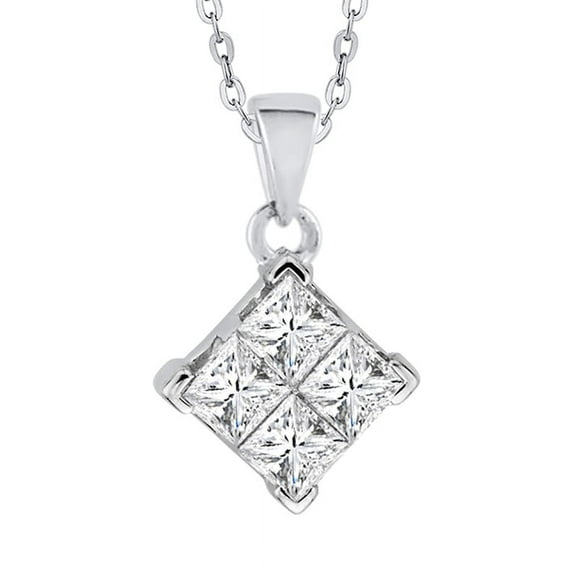 Princess Cut Diamond Pendant Necklace in 14K White Gold (1/2 cttwcttw, H-I, I2-I3)