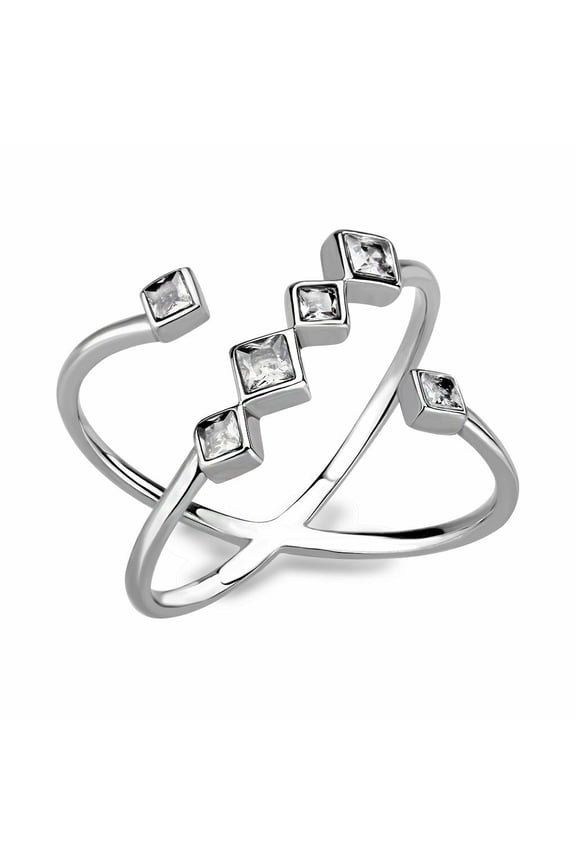 Princess Cut Diamond Ring, Criss Cross Diamond Engagement Ring, Bezel Set Diamond Wedding Ring, Open Cuff Diamond Ring, Women's Adjustable Ring, 1.8 Ct Simulated Diamond, 925 Sterling Silver