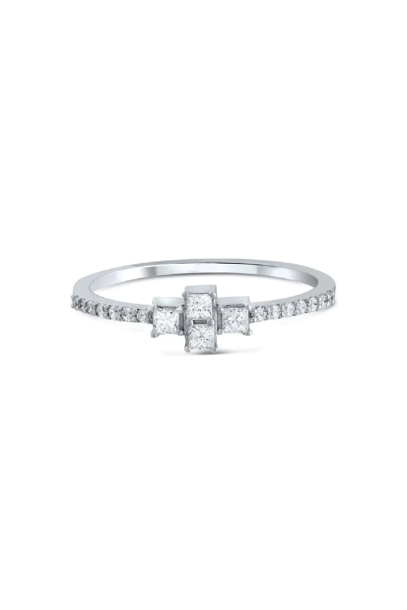 Princess Cut Diamond Ring, Solitaire With Accents Diamond Engagement Ring, Women's Delicate Diamond Wedding Ring, Four Stone Diamond Ring, 1.9 Ct Simulated Diamond, 14K White Gold Plated
