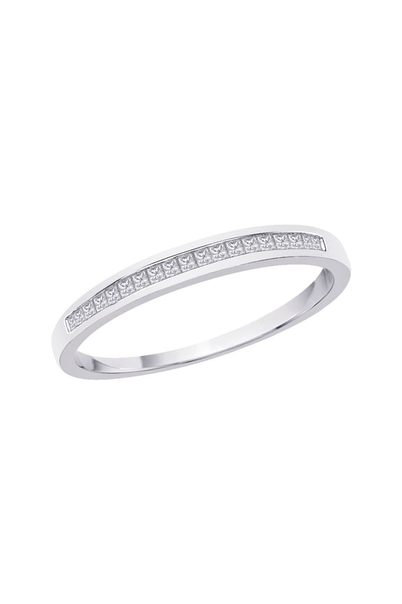 Princess Cut Diamond Wedding Band in 10K White Gold (1/10 cttw)