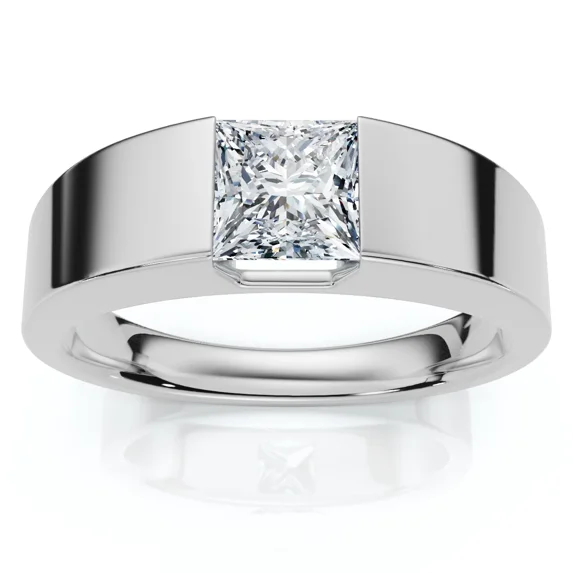 Princess Cut Diamond Wedding Ring, Solitaire Tension Set Engagement Ring, Men's Promise Daily Wear Ring, 2 Ct Simulated Diamond, 925 Sterling Silver