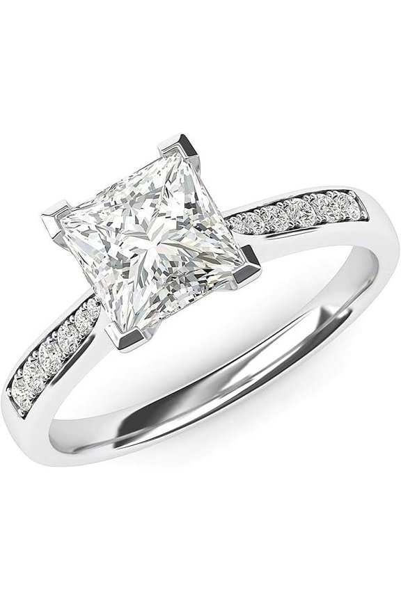 Princess Cut Diamond or Moissanite Engagement Ring Side Stones Promise Bridal Ring