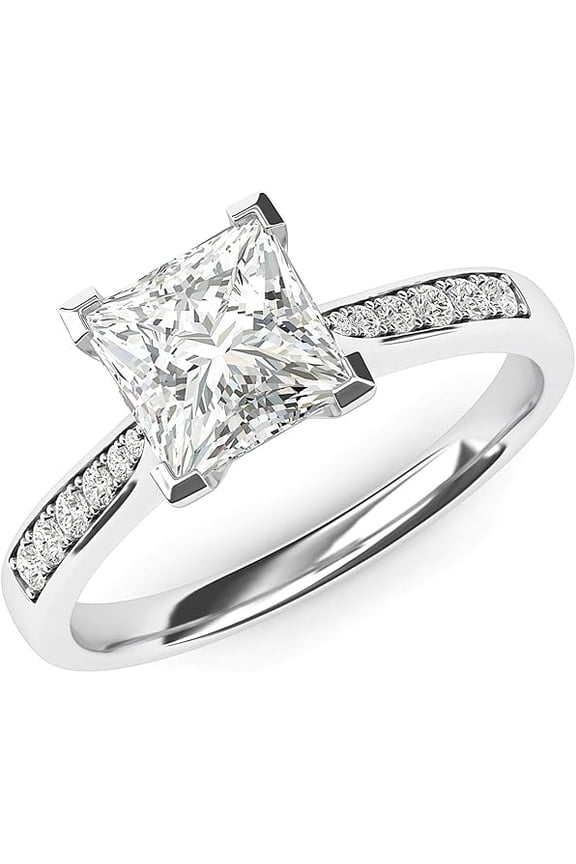 Princess Cut Diamond or Moissanite Engagement Ring Side Stones Promise Bridal Ring