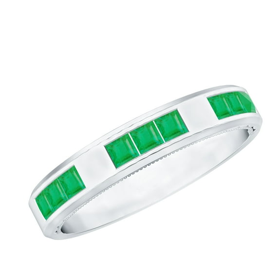 Rosec Jewels Princess Cut Emerald Band for Women, May Birthstone Band Ring in Gold - 0.50 CT, 18K White Gold, US 8.00