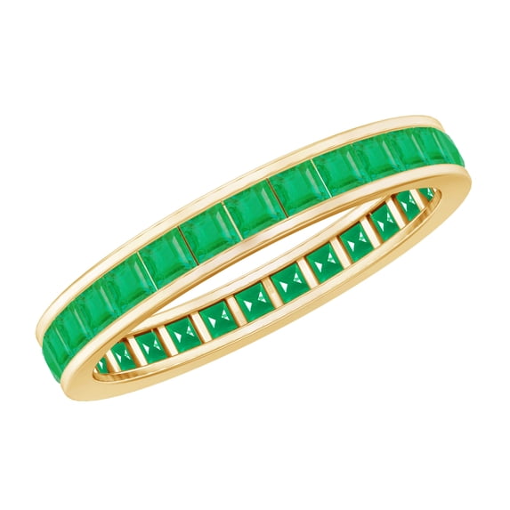 Rosec Jewels Princess Cut Emerald Eternity Ring, May Birthstone Ring (1.2 CT, AAA Quality), 14K Yellow Gold, US 5.50
