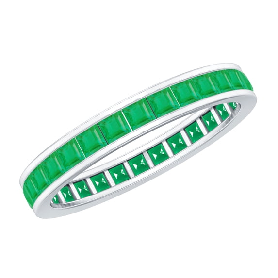 Rosec Jewels Princess Cut Emerald Eternity Ring, May Birthstone Ring (1.2 CT, AAA Quality), 18K White Gold, US 9.00