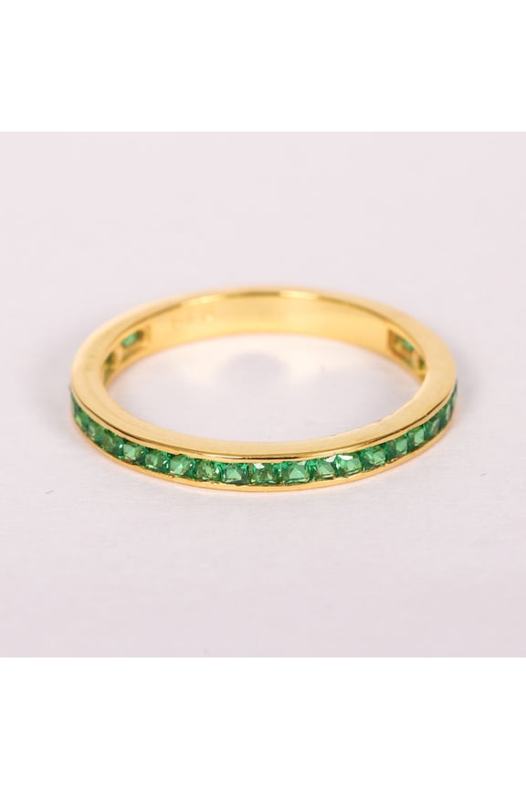 Princess Cut Emerald Half Eternity Band, Channel Set Emerald Stackable Ring, 925 Starling Silver Emerald Wedding Band, May Birthstone Ring, Bar Design Ring, Anniversary Gift