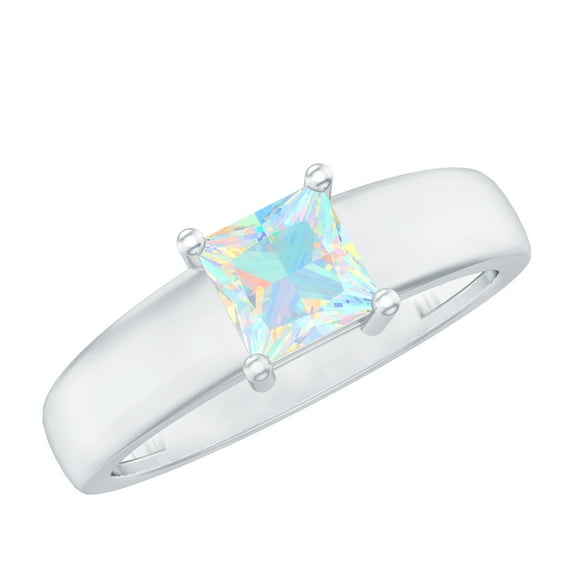 Rosec Jewels Princess Cut Ethiopian Opal Solitaire Band for Women (0.75 CT, AAA Quality), 18K White Gold, US 11.00