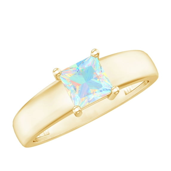 Rosec Jewels Princess Cut Ethiopian Opal Solitaire Band for Women (0.7 CT, AAA Quality), 18K Yellow Gold, US 6.50
